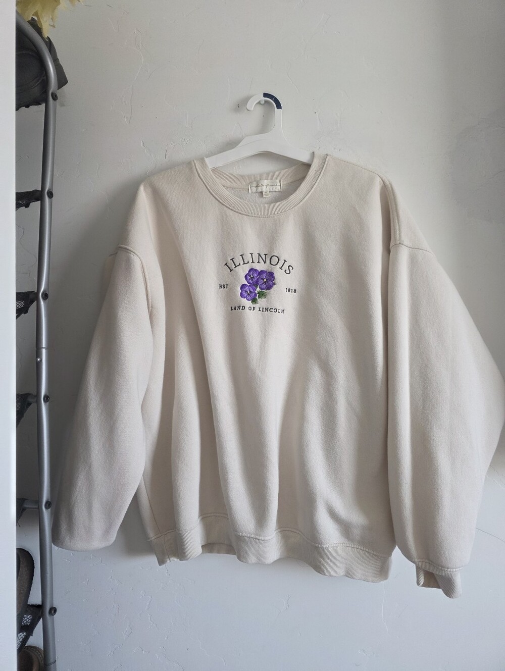 State of Mind Cream Sweatshirt with Purple Floral Illinois Graphic